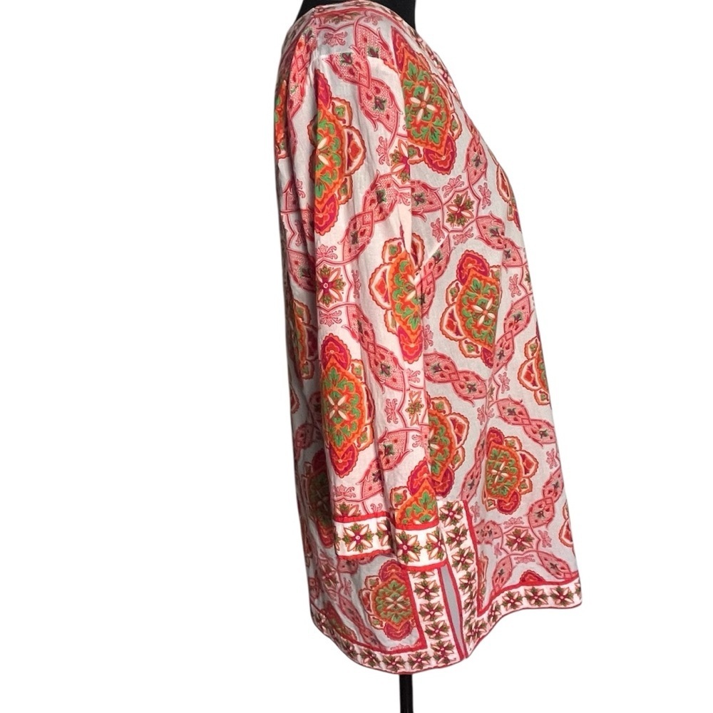 Gretchen Scott Lightweight Pink Orange Medallion Boho Cotton Tunic Top — Size M - Picture 6 of 15